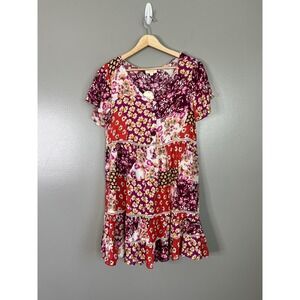 Oddy mix print floral midi  dress size small bright Vacation‎ travel  artsy